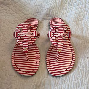 Tory Burch Miller Sandals Nautical Stripes 6 EUC
